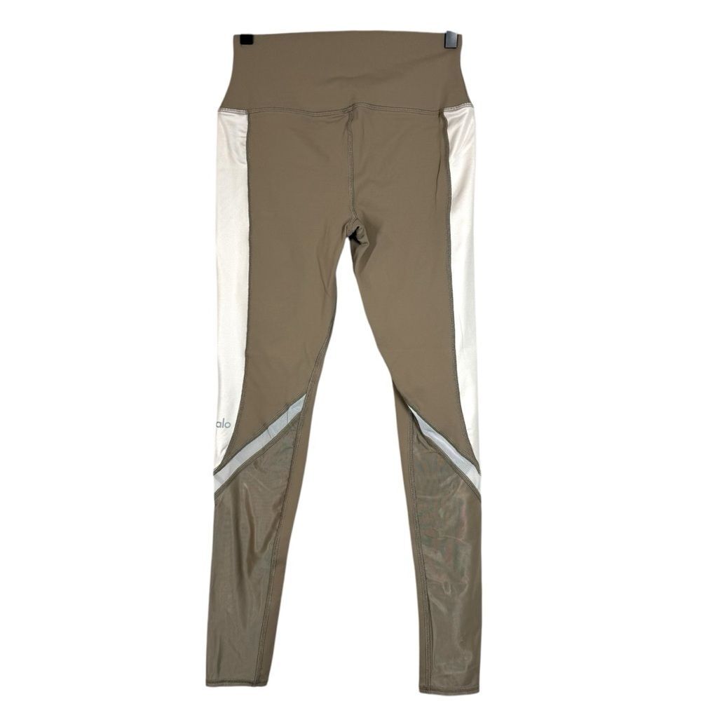 Alo Yoga Elevate Long Length Brown Tan Leggings High Rise Mesh Panel Size Medium - Picture 5 of 7